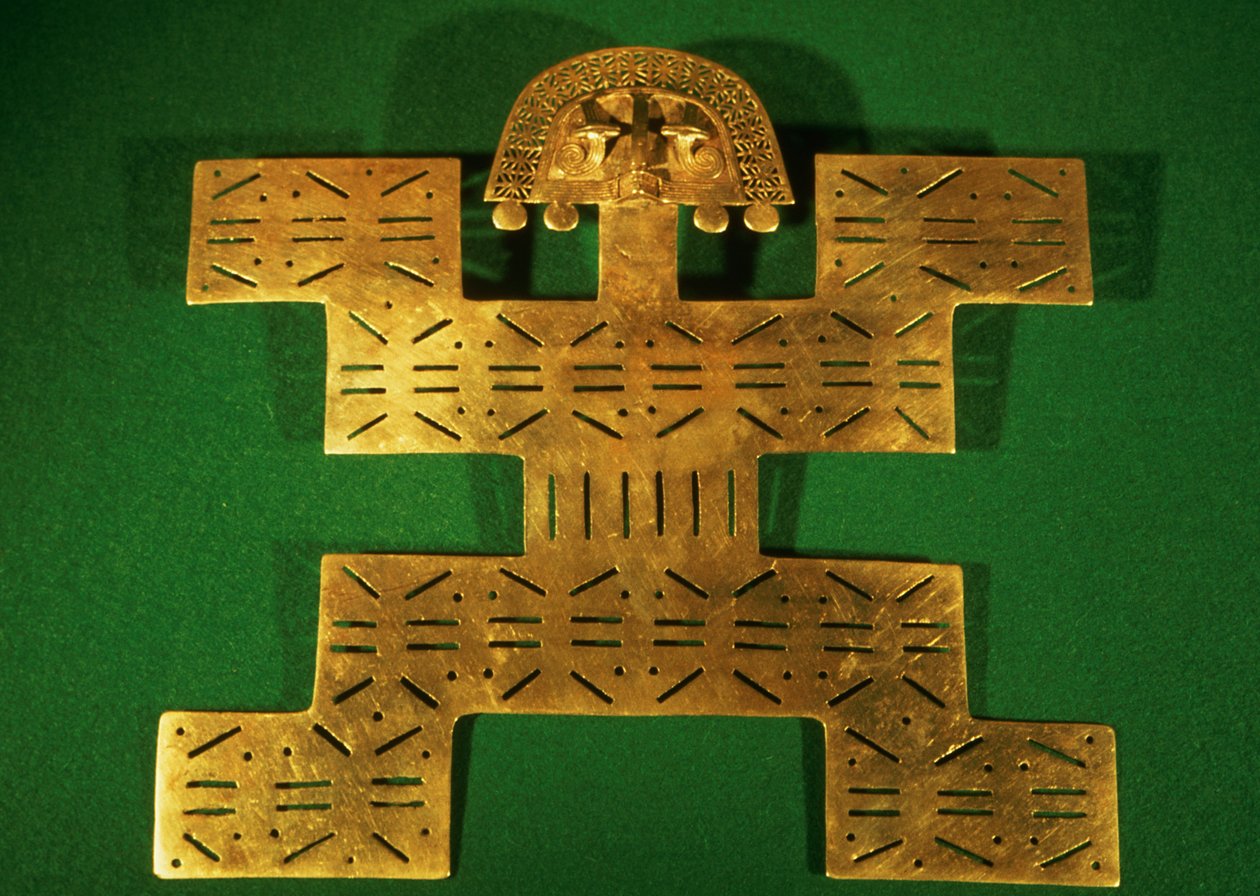 Pectoral ornament fra Tolima-regionen, Colombia, ca. 500-1500 e.Kr. (guld) af Unbekannt Unbekannt