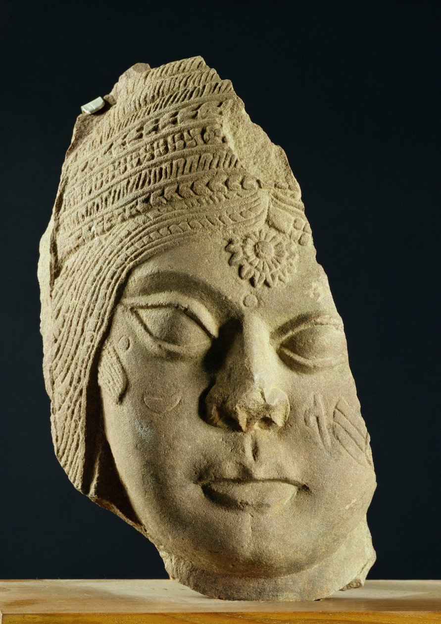 Rød sandstenshoved af Yakshi, Bharhut, 2. århundrede f.Kr af Unbekannt Unbekannt