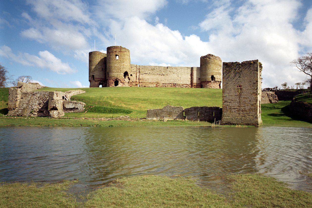 Rhuddlan Castle, udvendig udsigt, English School, (1200-tallet), North Wales, Storbritannien af Unbekannt Unbekannt
