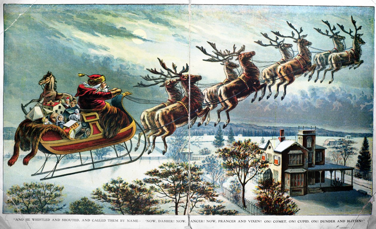Julemandens første udflugt med slæde og rensdyr, illustration til A Visit from St. Nicholas, af Clement Clarke Moore (1779-1863) 1890