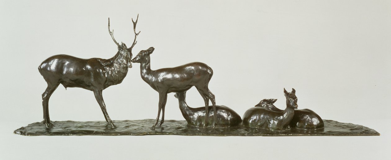 Hjort og hjorte med fawns af Rembrandt Bugatti (1885-1916) af Unbekannt Unbekannt