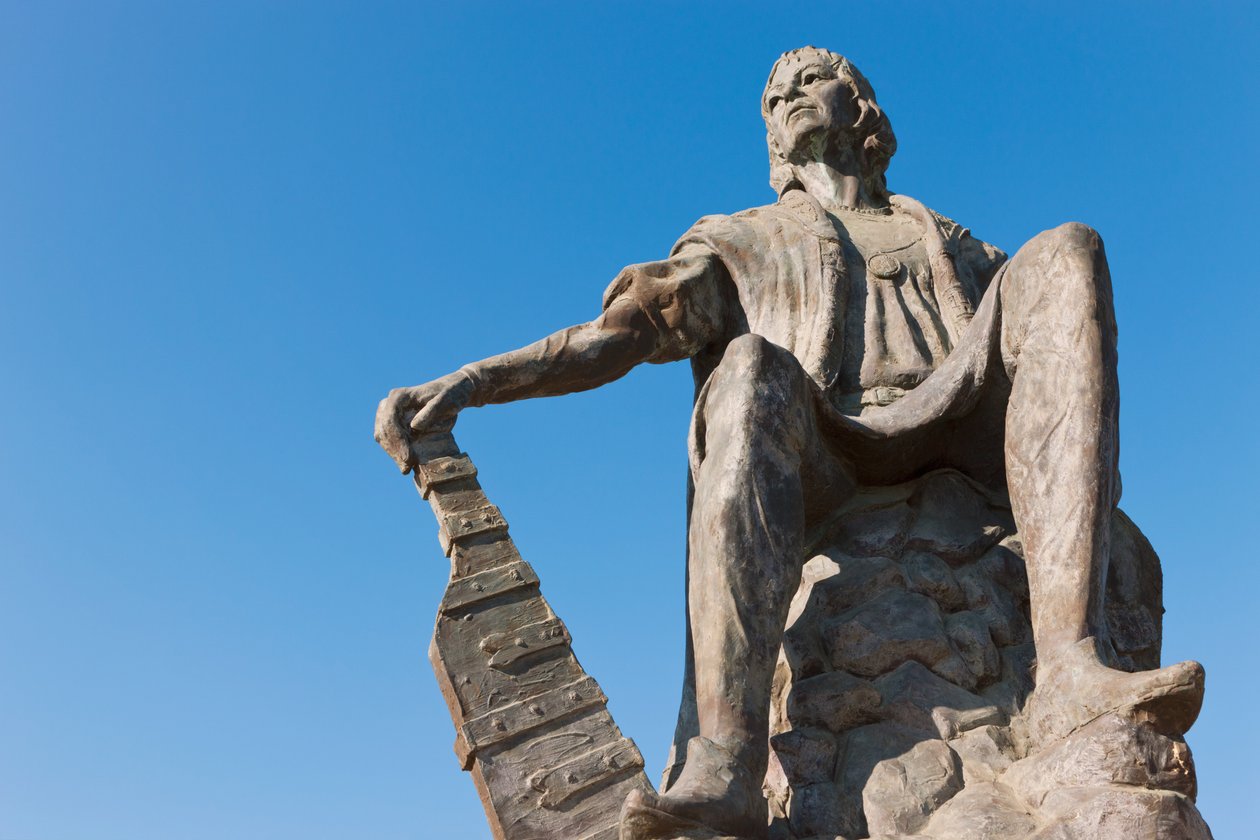 Statue af Christopher Columbus ved La Rabida-klosteret, Huelva-provinsen, Andalusien, det sydlige Spanien. af Unbekannt Unbekannt