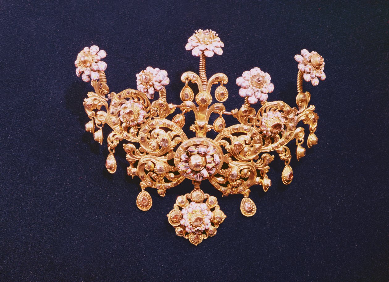 Stomacher, spansk, 1700-tallet (guld sat med rosenslebne diamanter) af Unbekannt Unbekannt