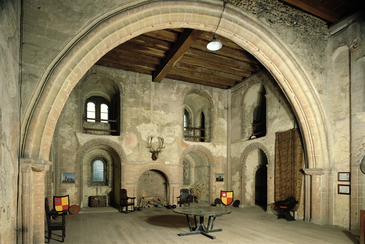 The Banqueting Hall, Hedingham Castle, English School, (1100-tallet), Essex, Storbritannien af Unbekannt Unbekannt