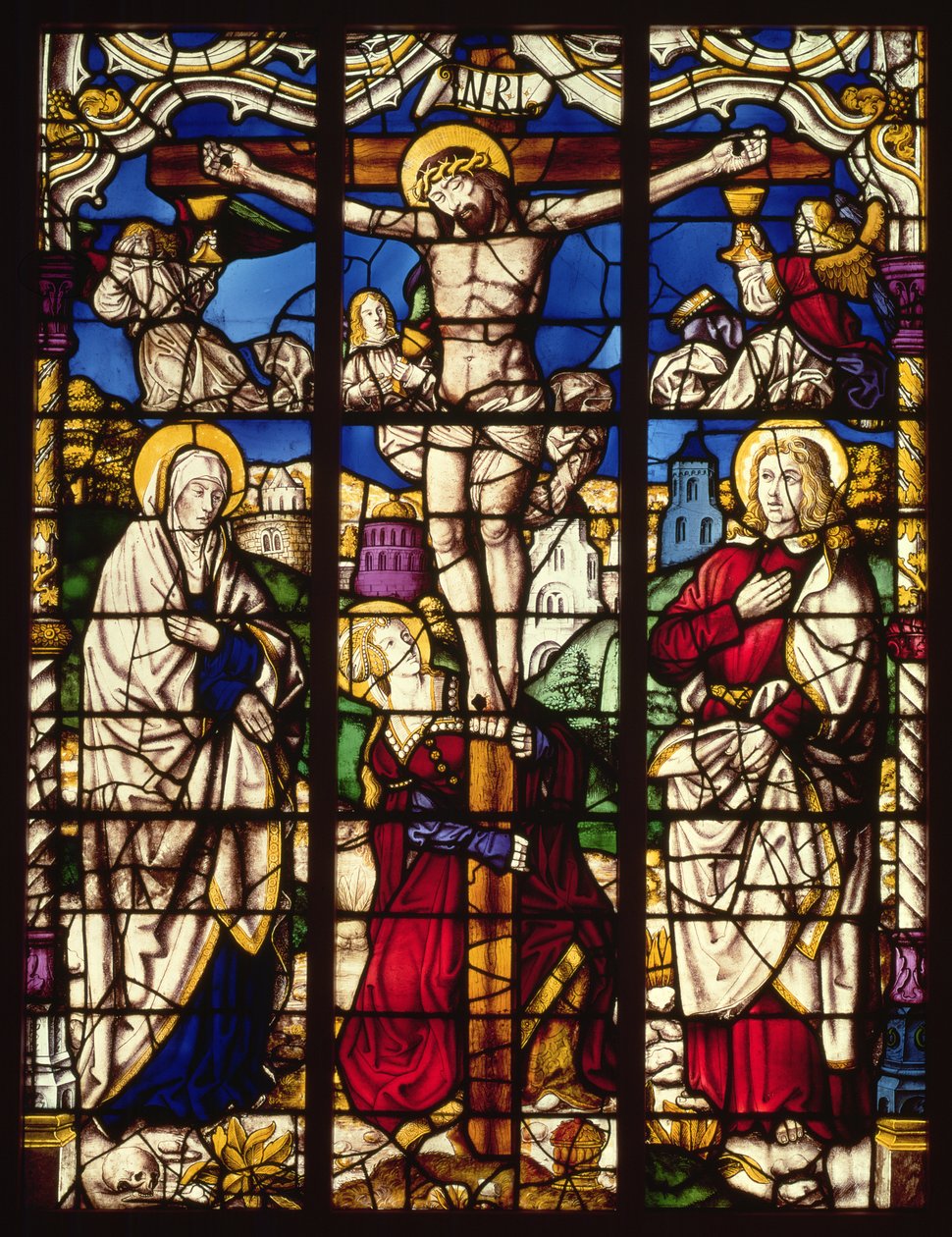 Korsfæstelsen, farvet glasvindue, sandsynligvis fra Abbey of Altenberg, nær Köln, måske designet af maleren kendt som Master of the Holy Kindred, ca. 1500 af Unbekannt Unbekannt