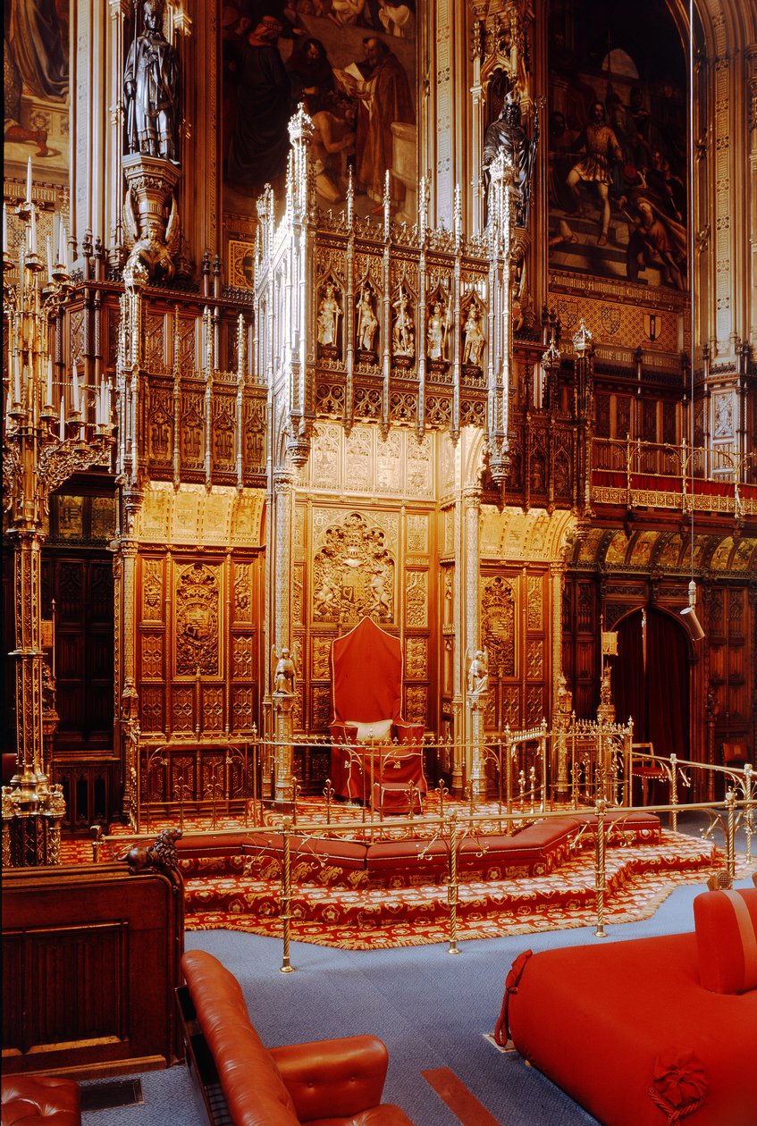 Sovereigns Throne i House of Lords, Westminster, bygget ca. 1844 af Unbekannt Unbekannt