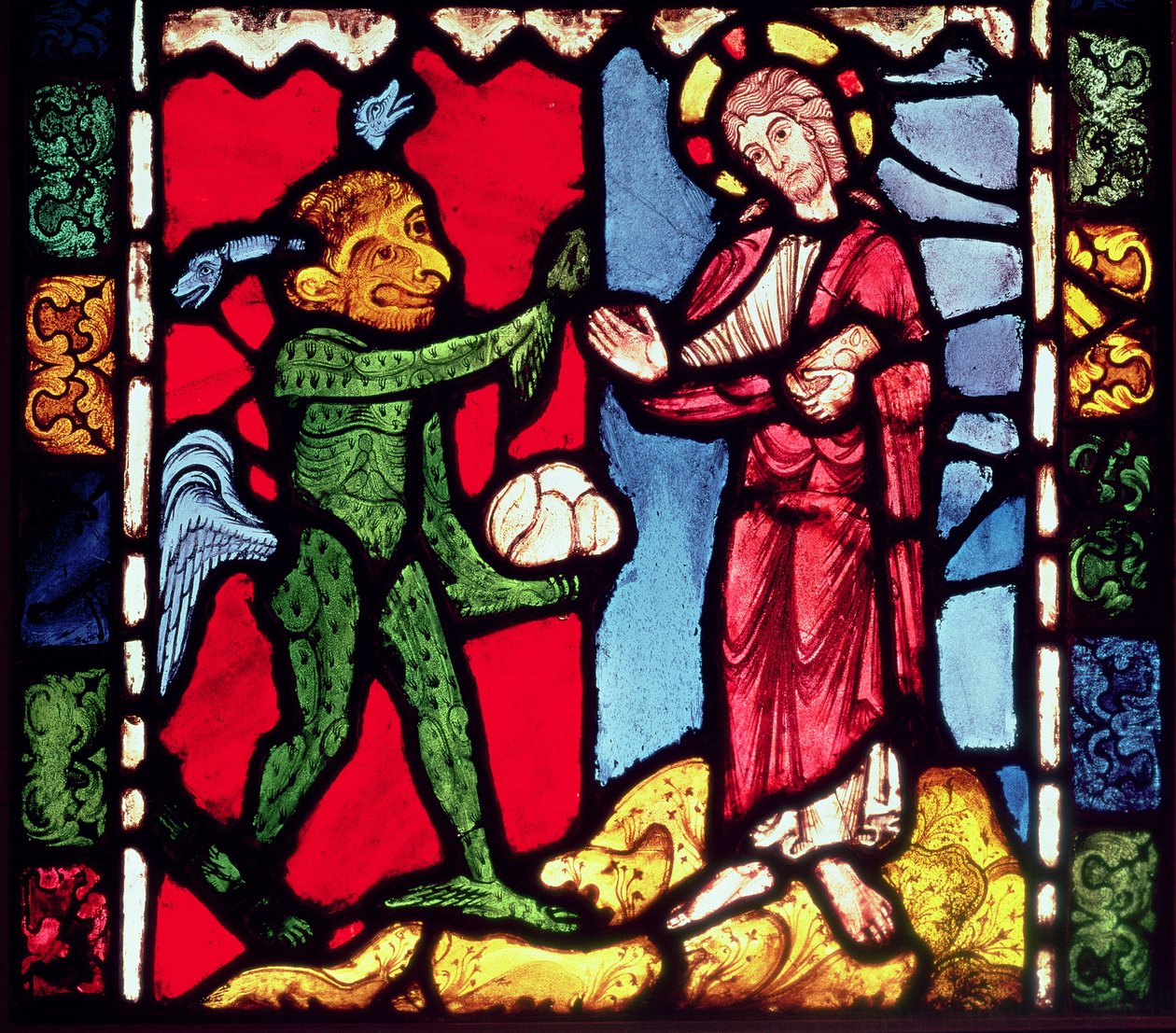 Vindue fra Troyes-katedralen, der viser Kristi fristelse i ørkenen, ca. 1225 af Unbekannt Unbekannt