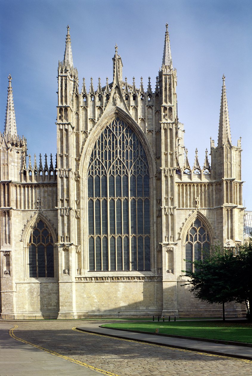 York Minster, udsigt over det vestlige vindue, English School, (1400-tallet), Yorkshire, Storbritannien af Unbekannt Unbekannt