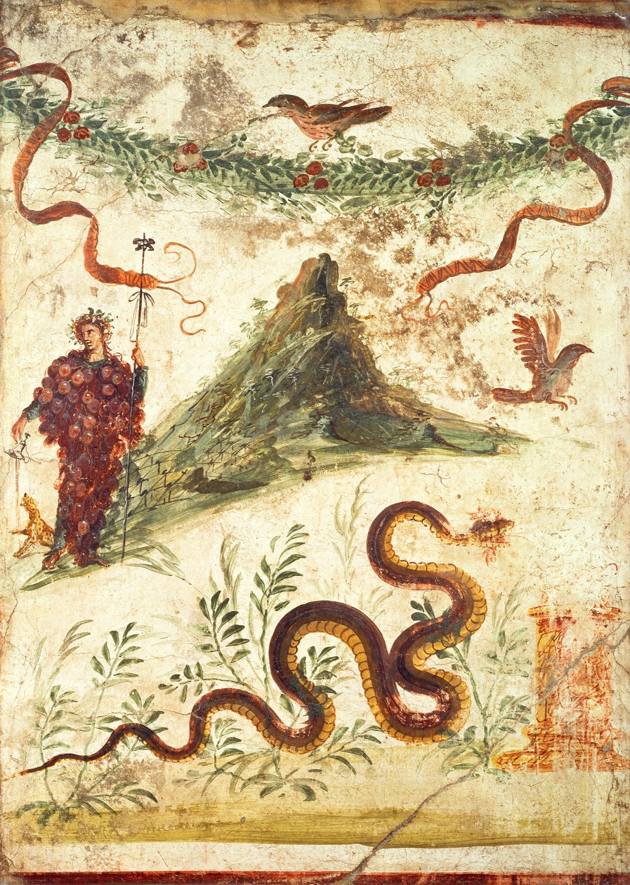 Bacchus stående foran Vesuv, fra Hundredårshuset, Pompeji, fjerde stil, 1. århundrede e.Kr. af Unbekannt Unbekannt