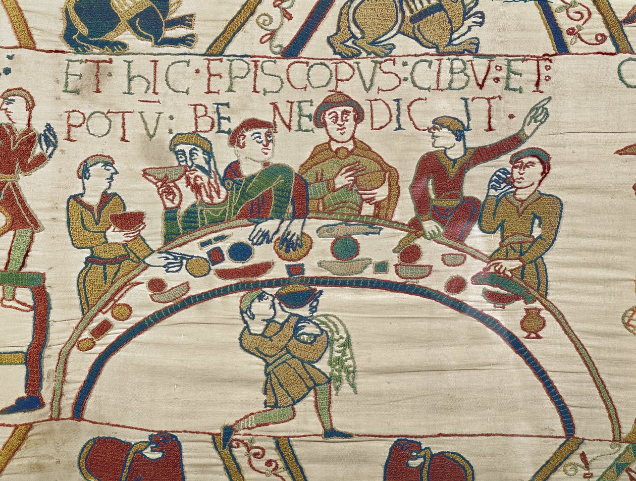 Biskop Odo velsigner maden og vinen, Bayeux Tapestry af Unbekannt Unbekannt