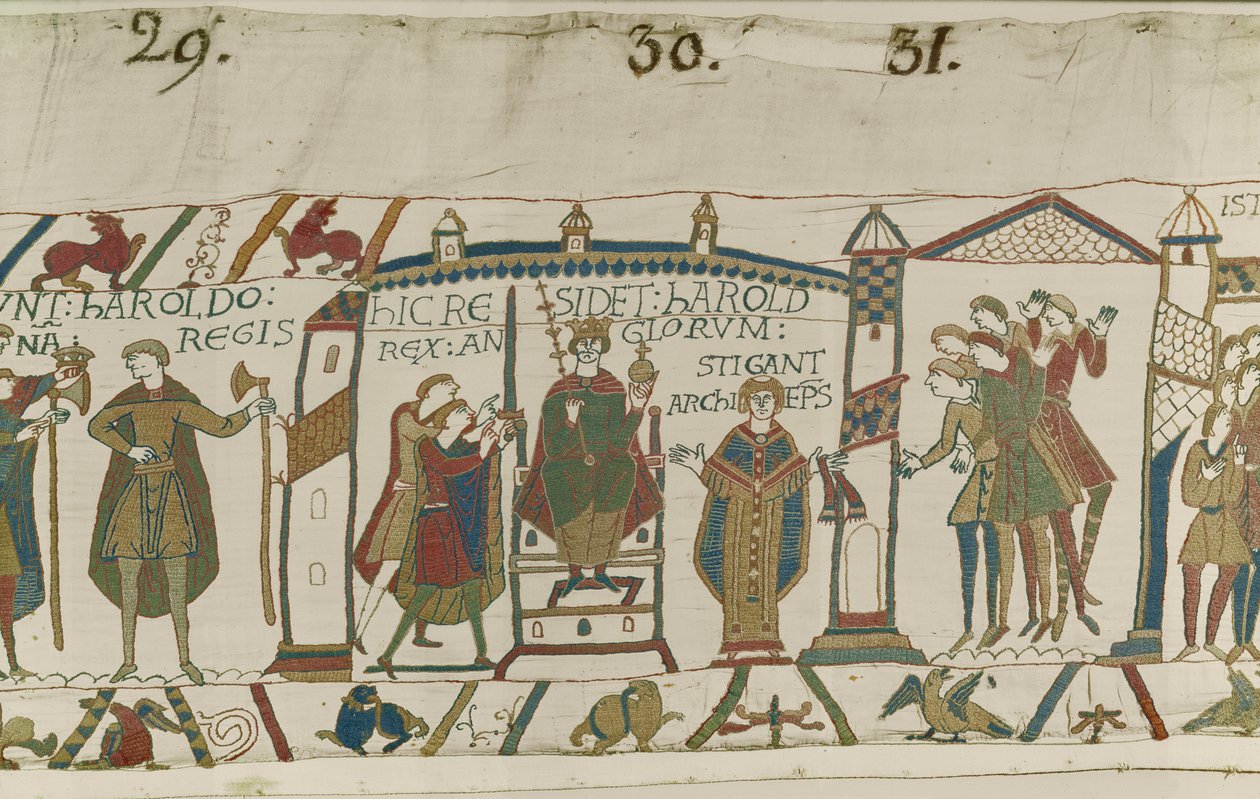 Kroning af Harold som engelsk konge, Bayeux Tapestry af Unbekannt Unbekannt