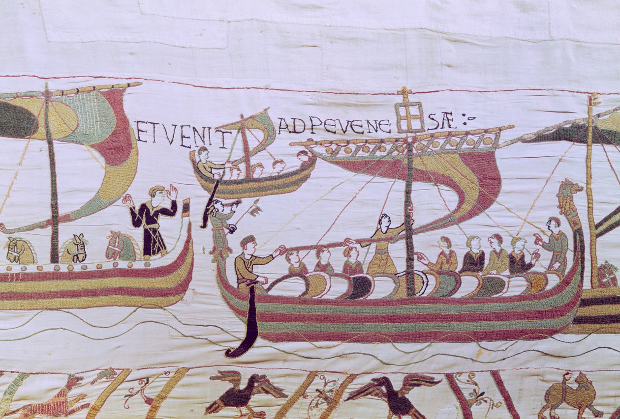 Hertug William og den normanniske invasionsflåde krydser kanalen, Bayeux Tapestry af Unbekannt Unbekannt
