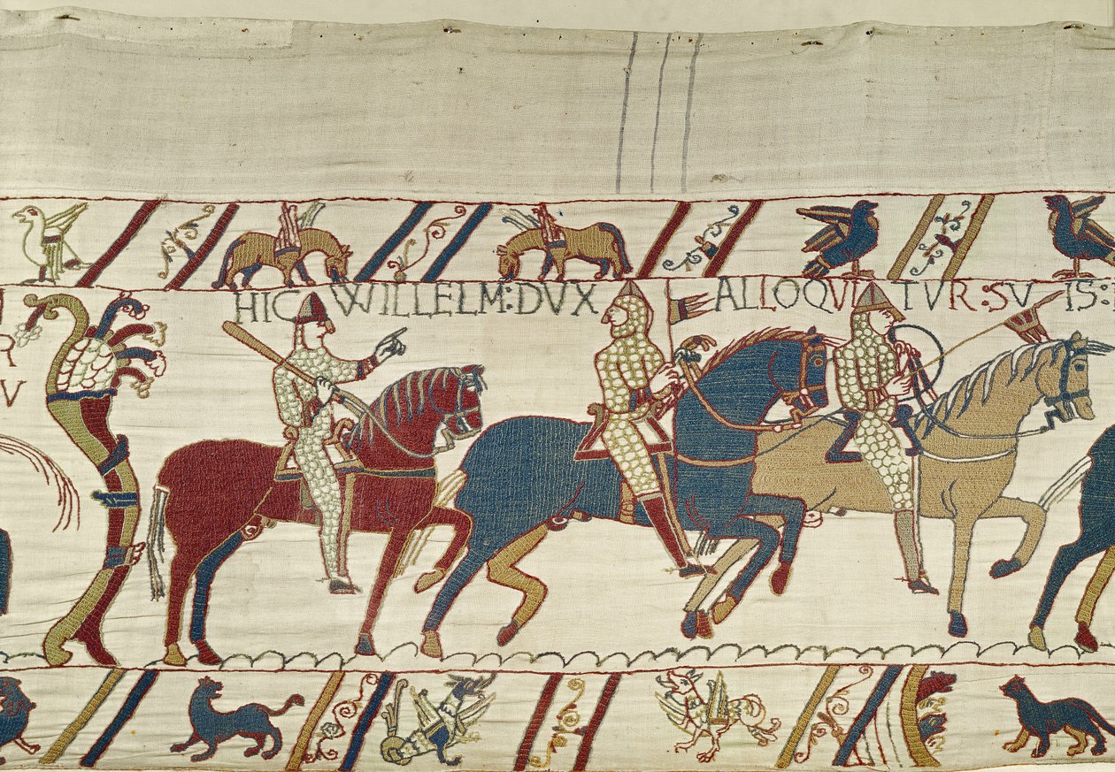 Hertug William formaner sine tropper til at forberede sig på kampen mod den engelske hær, Bayeux Tapestry af Unbekannt Unbekannt