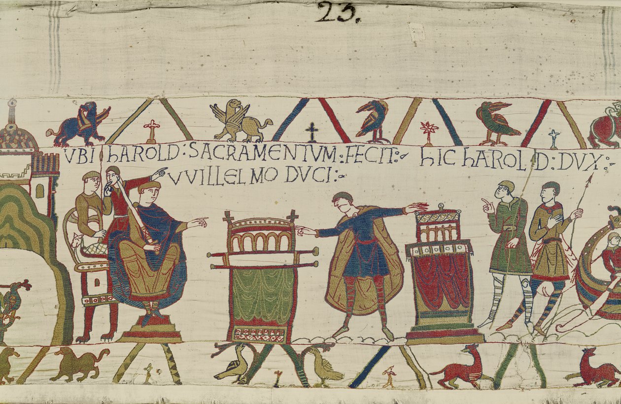 Harold sværger en hellig ed til William i Bayeux, Bayeux Tapestry af Unbekannt Unbekannt