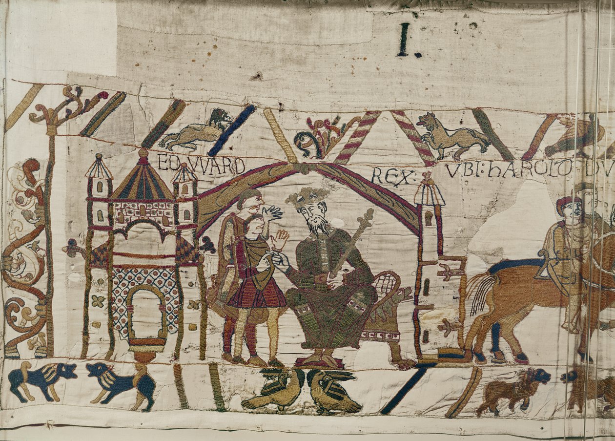 Kong Edward Confessor sender Harold til Normandiet, Bayeux Tapestry af Unbekannt Unbekannt