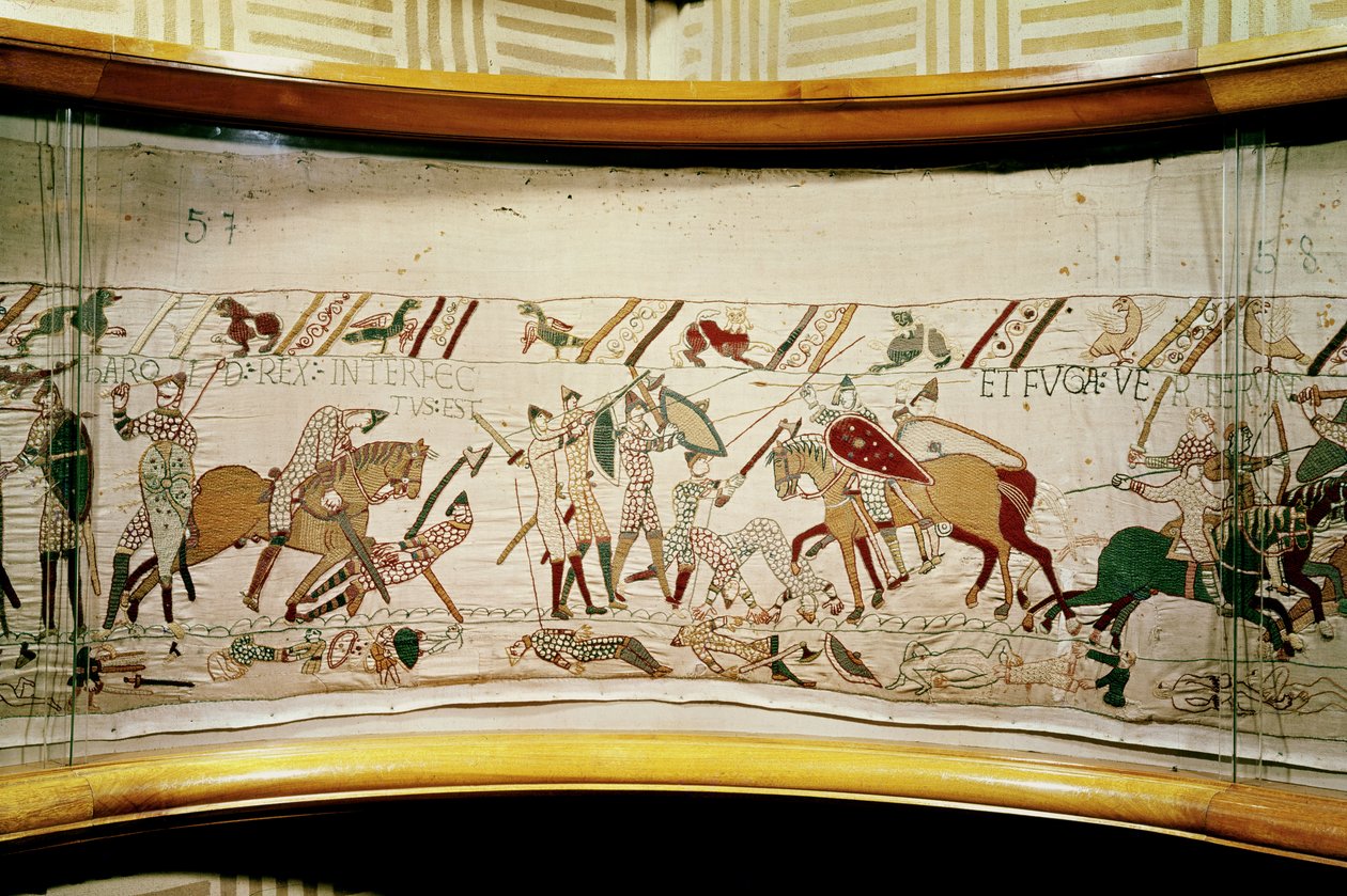 Kong Harold bliver dræbt og englænderne vender i flugt, Bayeux Tapestry af Unbekannt Unbekannt