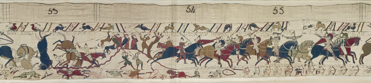 Normannerne og engelske falder side om side, og biskop Odo samler normannerne, Bayeux-tapetet af Unbekannt Unbekannt