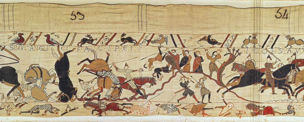 Normannerne og engelske falder side om side i Battle, Bayeux Tapestry af Unbekannt Unbekannt