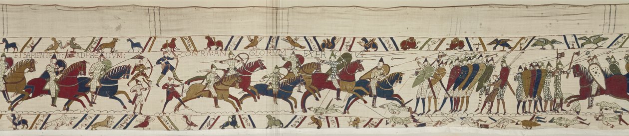 Det normanniske kavaleri angriber den engelske skjoldmur og kamp sluttes, Bayeux Tapestry af Unbekannt Unbekannt