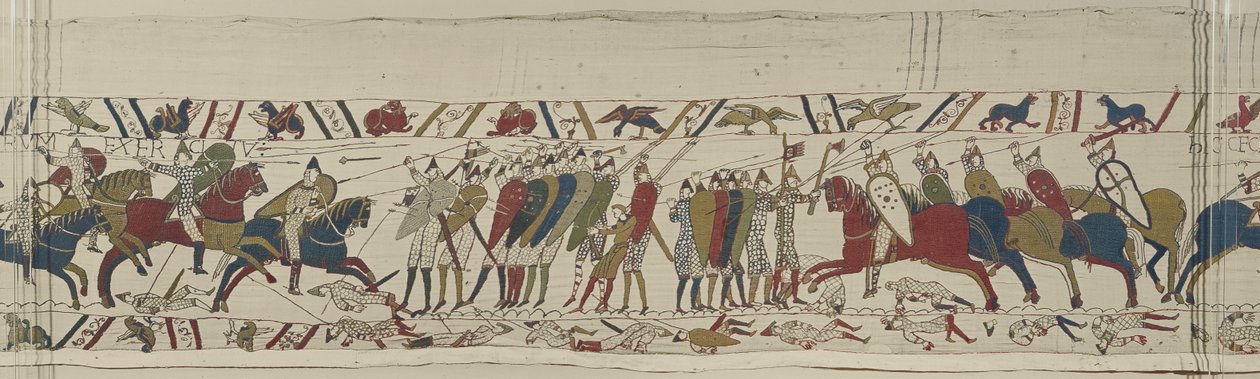 Det normanniske kavaleri angriber den engelske skjoldmur og kamp sluttes, Bayeux Tapestry af Unbekannt Unbekannt