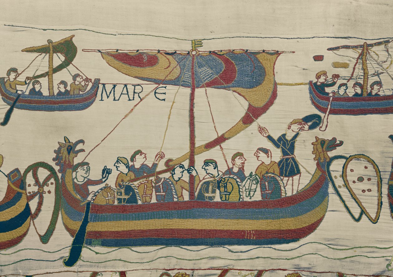 Den normanniske invasionsflåde krydser kanalen, Bayeux Tapestry af Unbekannt Unbekannt
