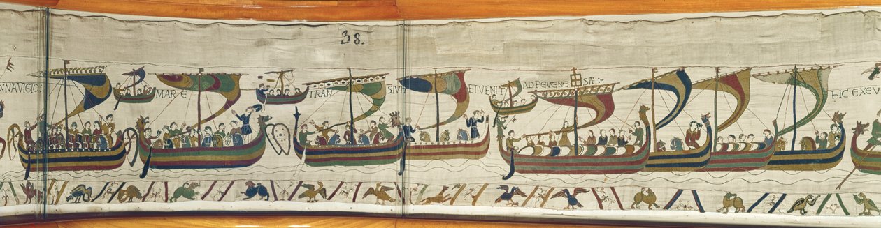 Den normanniske invasionsflåde krydser kanalen, Bayeux Tapestry af Unbekannt Unbekannt