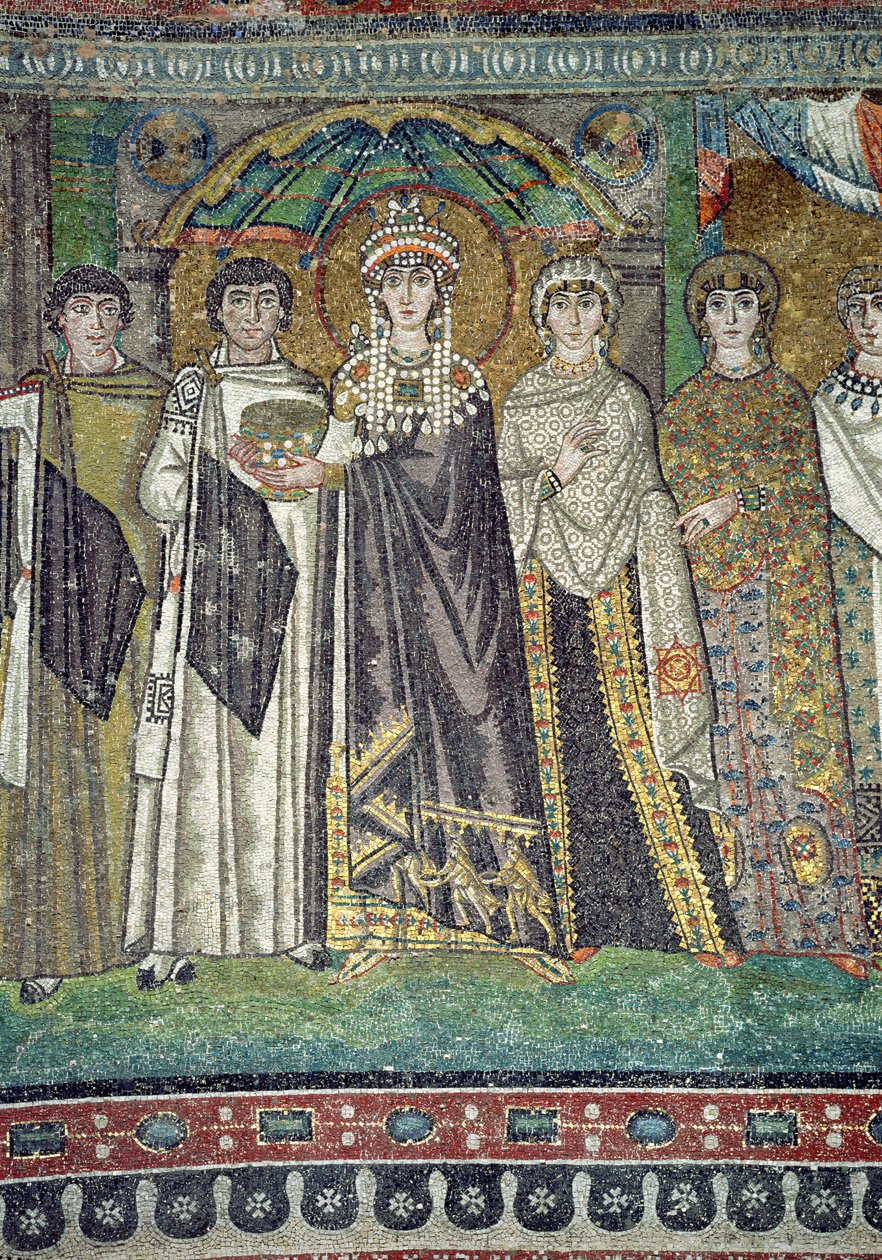Theodora og hendes hof, detalje af kejserinden, ca. 547 e.Kr af Unbekannt Unbekannt
