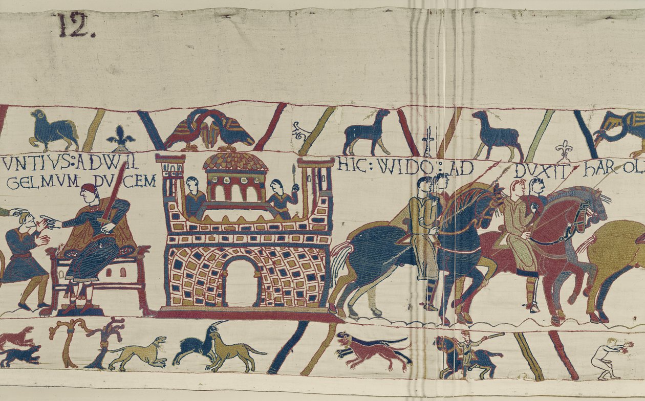 Grev Guy tager Earl Harold til William, hertug af Normandiet, Bayeux Tapestry af Unbekannt Unbekannt