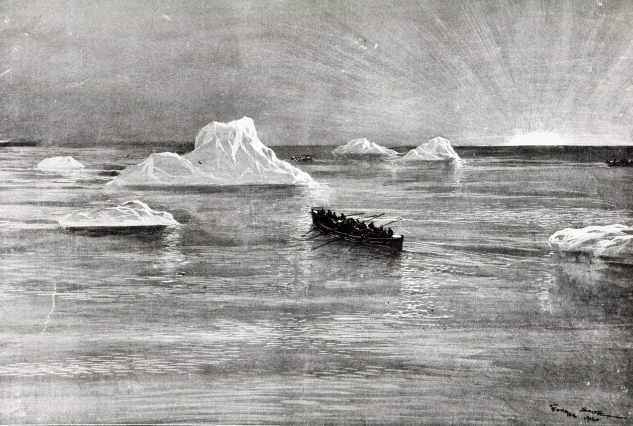 Dawn Breaking for nogle af de reddede passagerer i en af "Titanic"-redningsbådene, 1912 af Unbekannt Unbekannt
