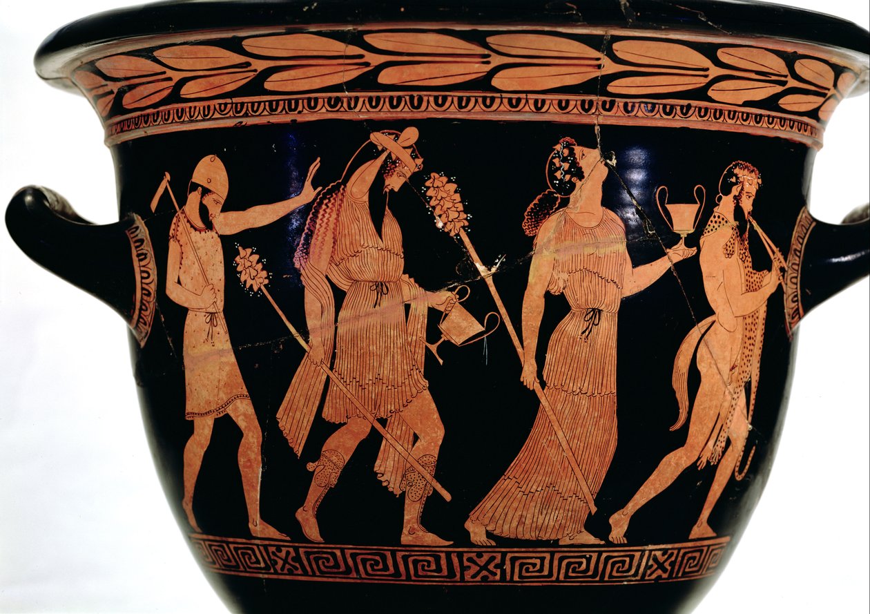 Dionysisk procession, detalje af en attisk klokkekrater med rød figur, 5. århundrede f.Kr. af Unbekannt Unbekannt