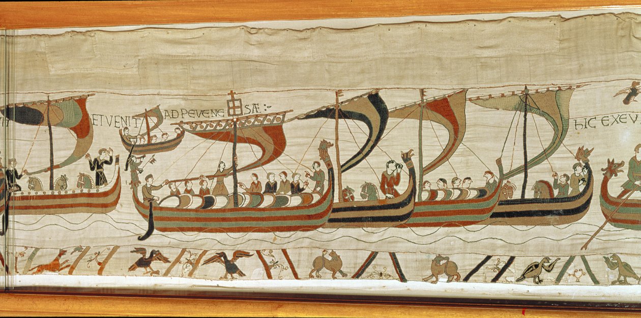 Hertug William og den normanniske invasionsflåde krydser kanalen, Bayeux Tapestry af Unbekannt Unbekannt