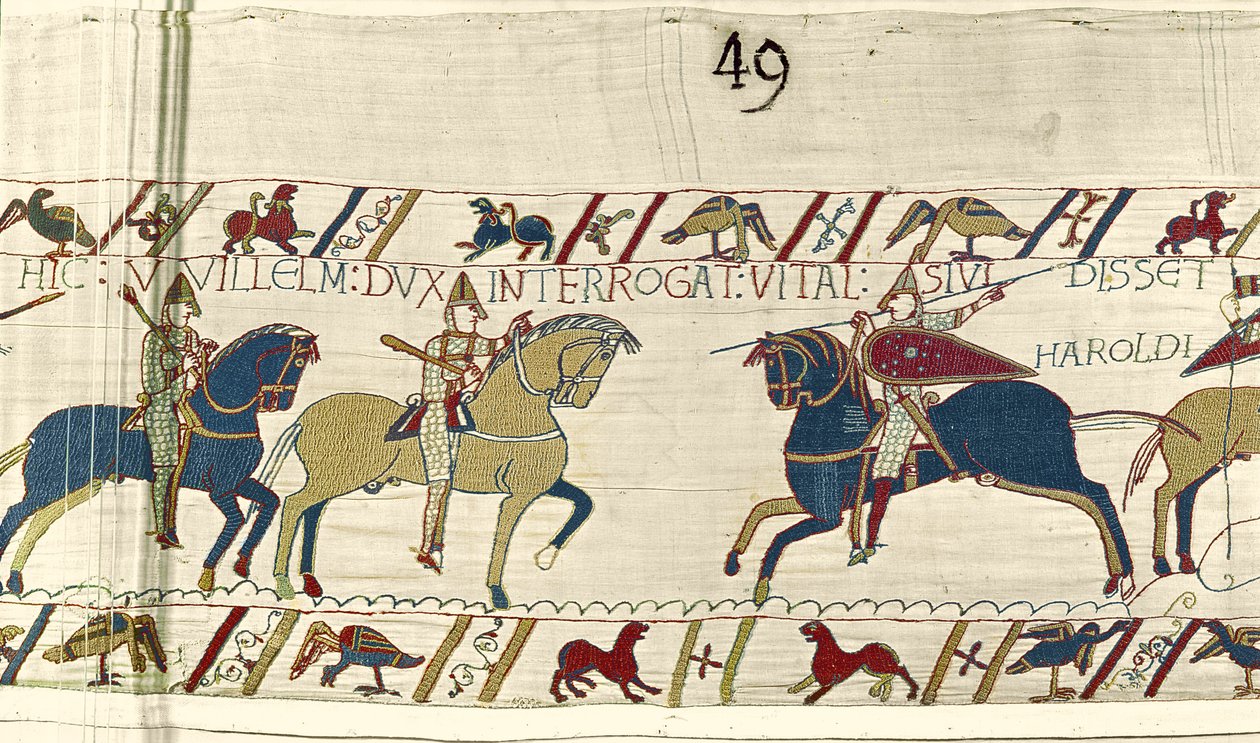 Hertug William spørger Vital, om han har set Harolds hær, Bayeux Tapestry af Unbekannt Unbekannt