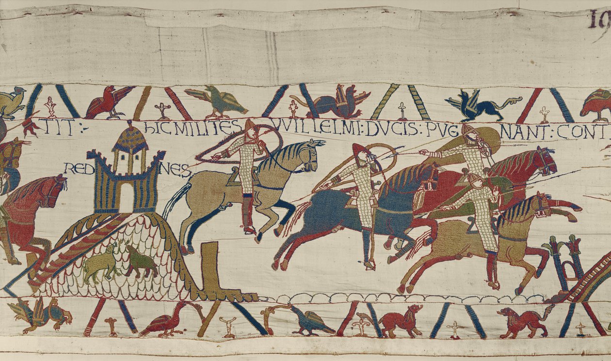 Hertug Williams soldater rider forbi Rennes i jagten på hertug Conan af Bretagne, Bayeux Tapestry af Unbekannt Unbekannt