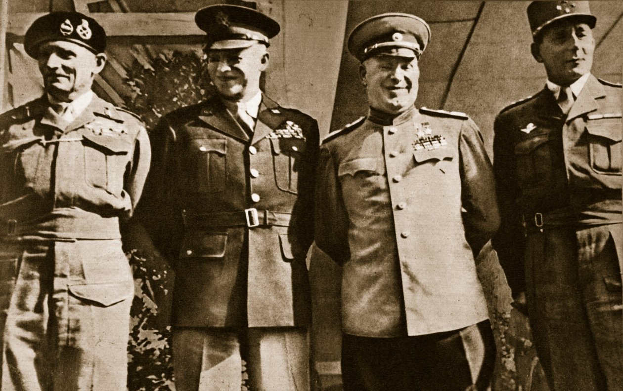 Feltmarskal Montgomery, general Eisenhower, marskal Zhukov og general de Lattre de Tassigny, Berlin, 5. juni 1945 af Unbekannt Unbekannt