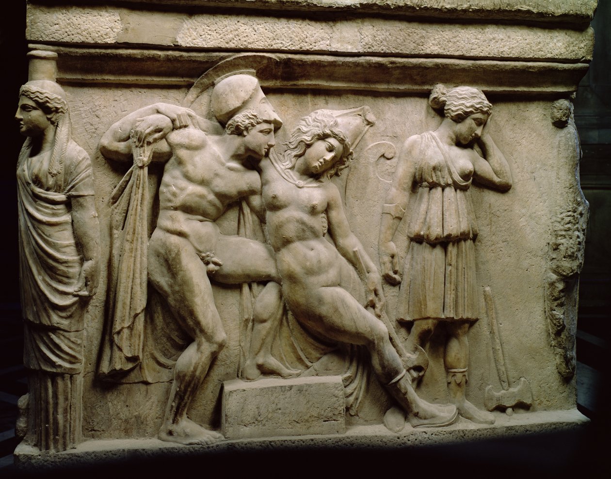 Græsk sarkofag med en scene, der viser slaget ved Amazonerne, ca. 350 f.Kr af Unbekannt Unbekannt