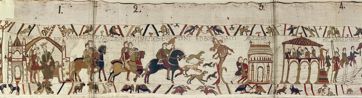 Kong Edward Confessor sender Harold med sine mænd til Normandiet, Bayeux Tapestry af Unbekannt Unbekannt