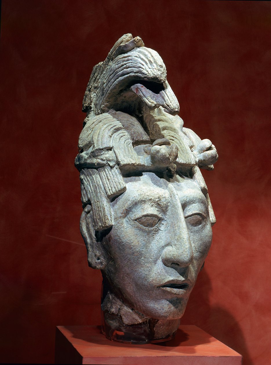 Kong K"inich Janaab Pakal I, portræthoved fra Temple of the Inscriptions, Maya klassisk epoke, 7. århundrede af Unbekannt Unbekannt