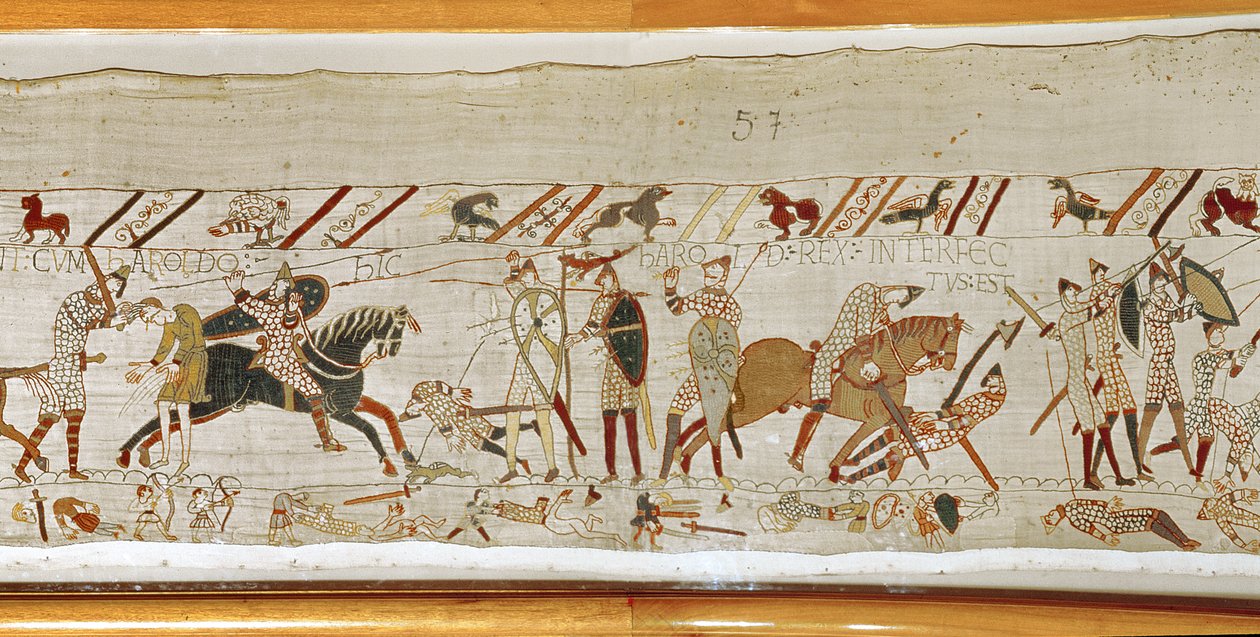 Mange falder i kamp og kong Harold bliver dræbt, Bayeux Tapestry af Unbekannt Unbekannt