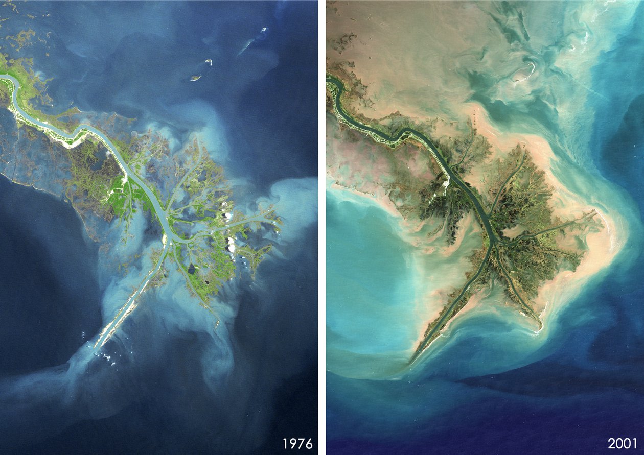 Mississippi River Delta, Louisiana, USA i 1976 og 2001 af Unbekannt Unbekannt