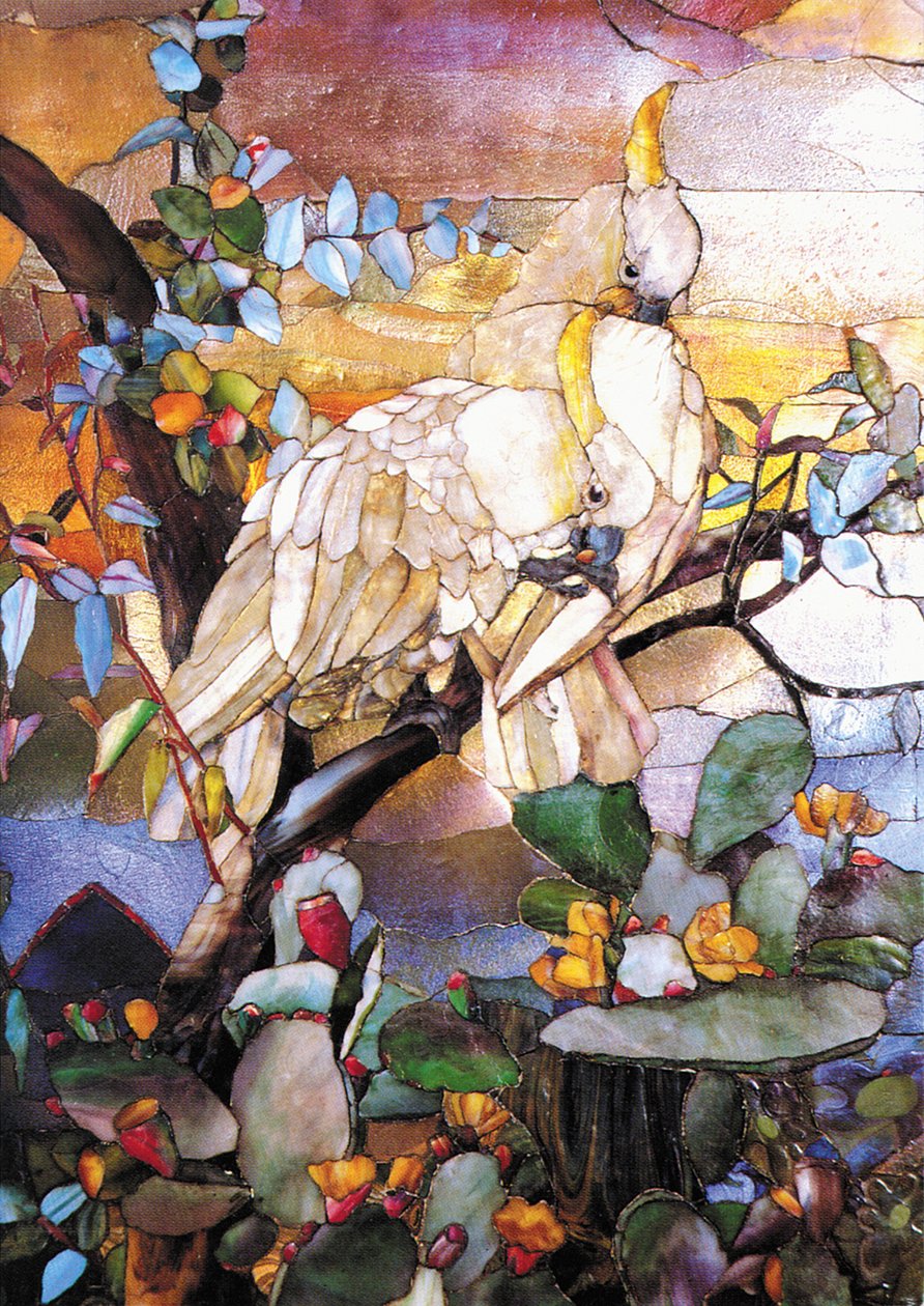 Mosaikpanel med svovlkammede kakaduer, ca. 1908 af Unbekannt Unbekannt