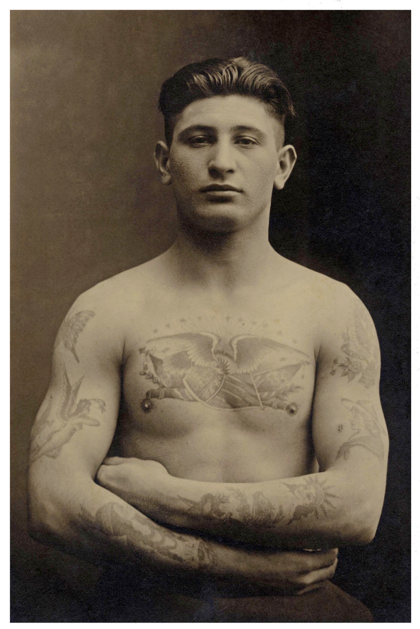 Portræt af en tatoveret amerikansk soldat ca. 1915 af Unbekannt Unbekannt