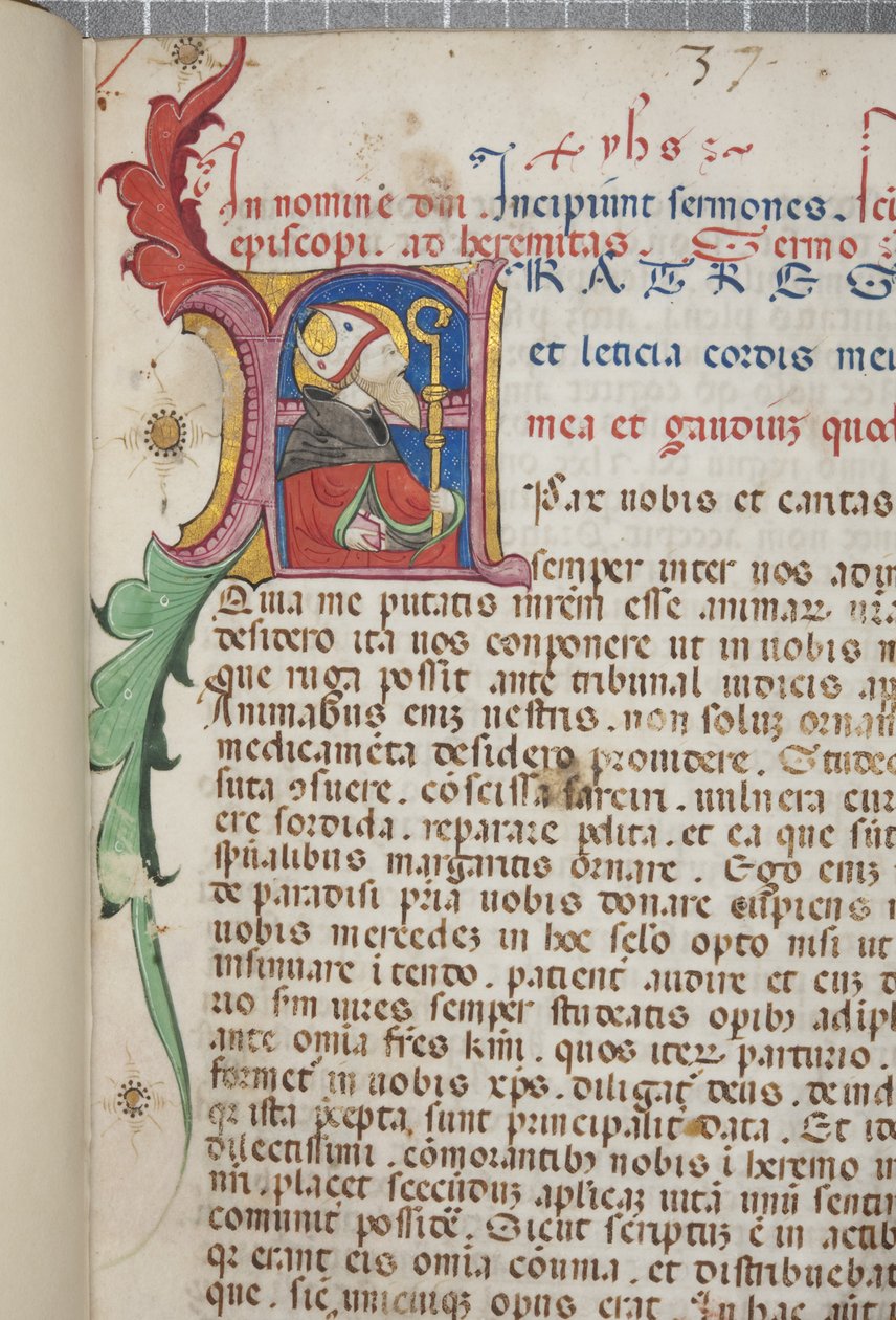 Pseudo-Augustine, Prædikener til brødrene i ørkenen, fol 1, detalje, ca. 1350 af Unbekannt Unbekannt
