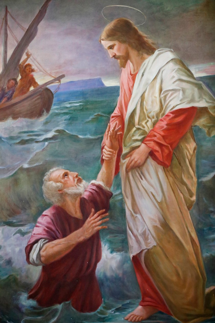 Saint-Grat kirke, Maleri, Peter gik på vandet mod Jesus, men han blev bange og begyndte at synke, og Jesus reddede ham, Valgrisenche, Italien af Unbekannt Unbekannt