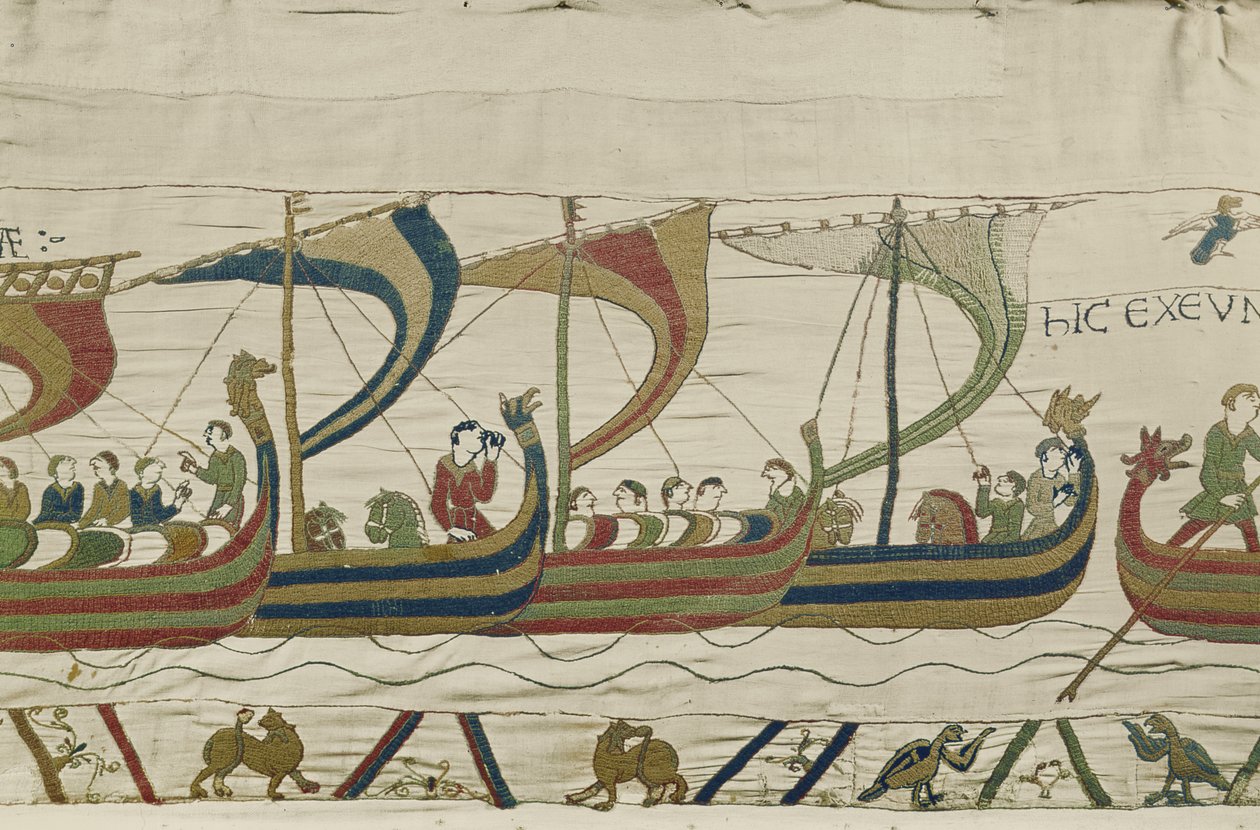 Den normanniske invasionsflåde krydser kanalen, Bayeux Tapestry af Unbekannt Unbekannt