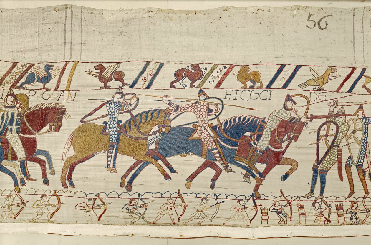Normannerne kæmper og dræber dem, der var sammen med kong Harold, Bayeux Tapestry af Unbekannt Unbekannt