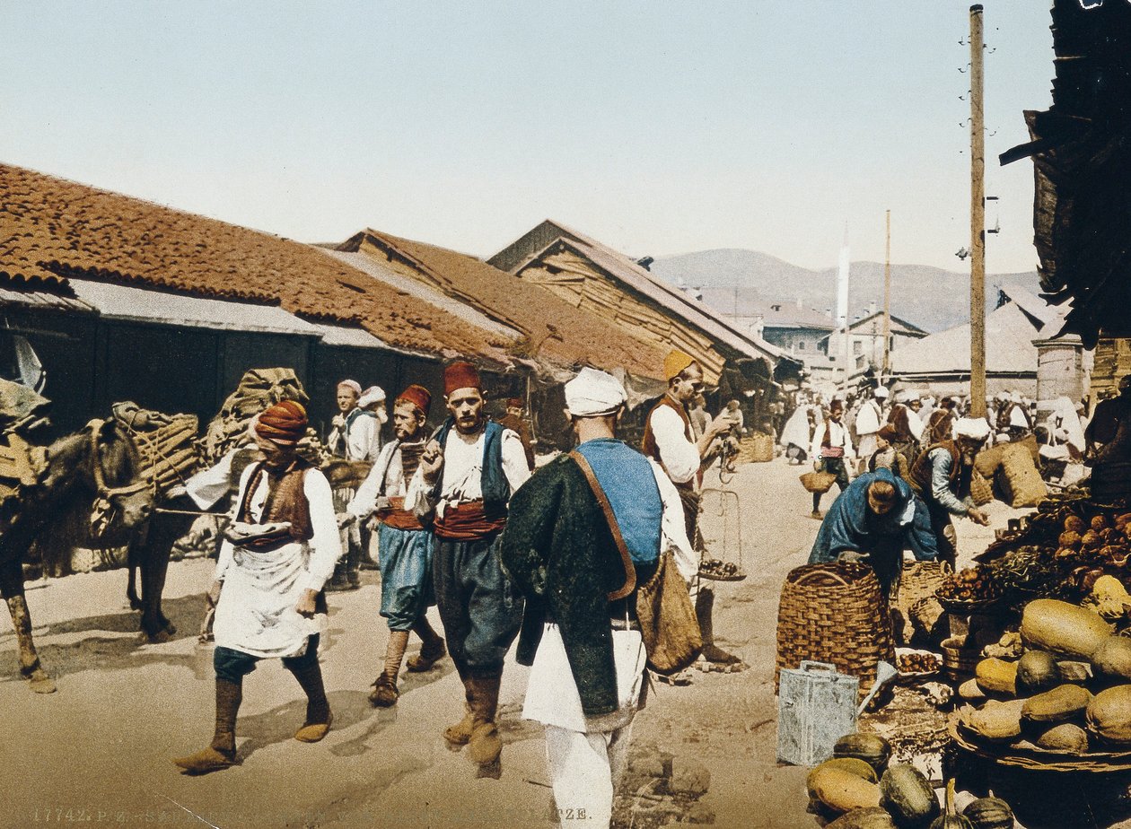 Det gamle markedsplads, Sarajevo under det østrig-ungarske imperium, ca. 1900-10 af Unbekannt Unbekannt