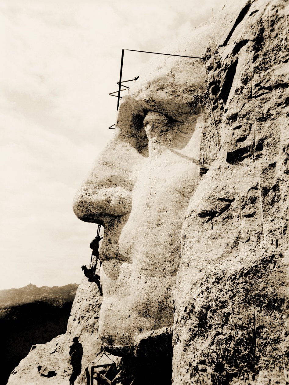 Opførelsen af Mount Rushmore National Memorial, detalje af George Washington, 1928 af Unbekannt Unbekannt
