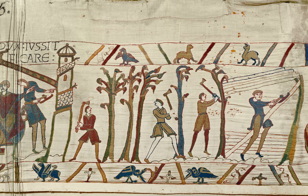 Træer fældes for at bygge skibe til den normanniske flåde, Bayeux Tapestry af Unbekannt Unbekannt