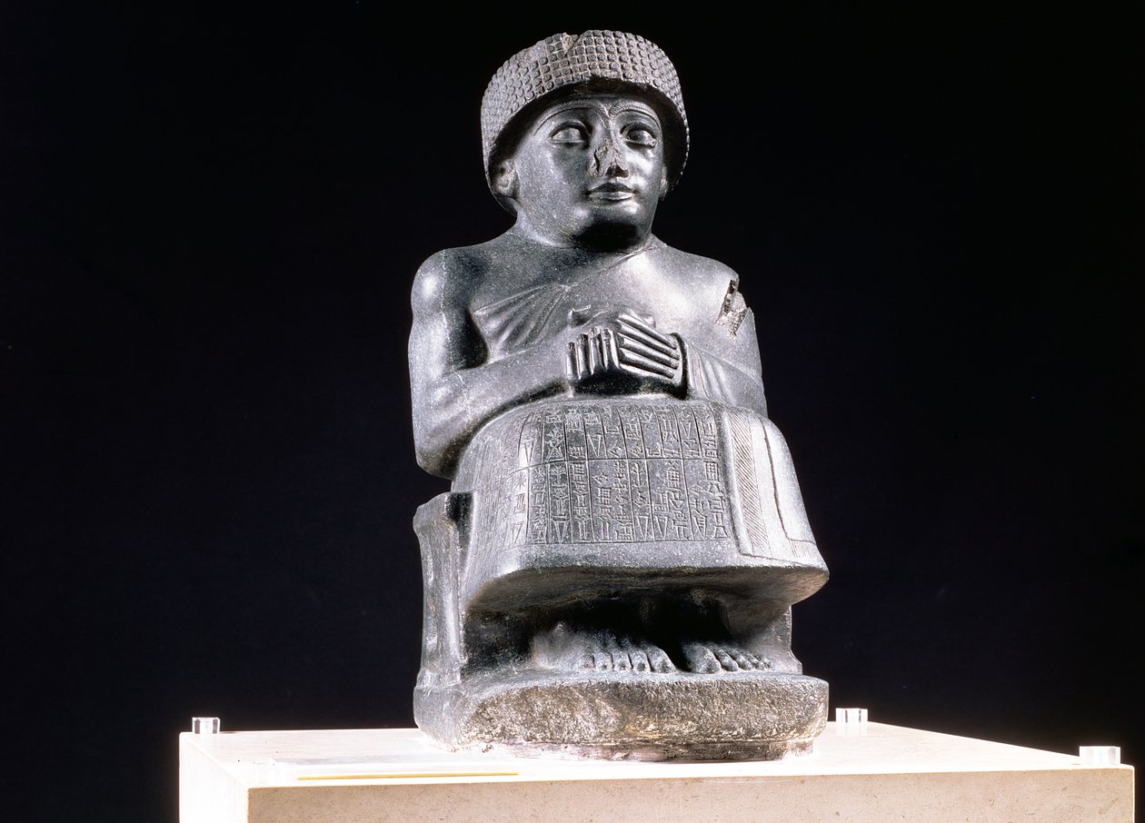 00324 Gudea, Prins af Lagash, statue dedikeret til Ningizzada, ny-sumerisk, fra Telloh, oldtidens Girsu, ca. 2130 f.Kr. (diorit) (se også 121795) af Unbekannt