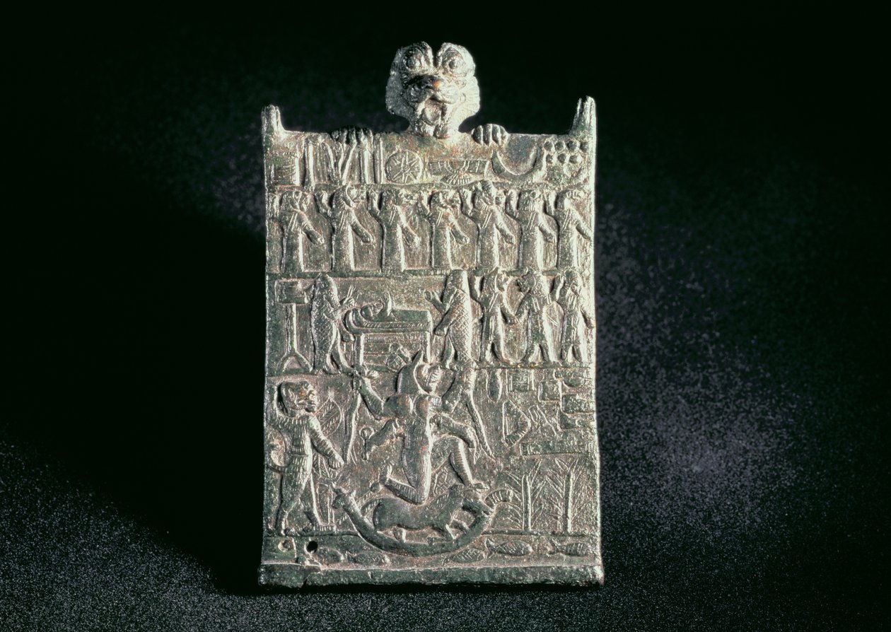 00362 Plaque of Hell, der viser sammensværgelsen mod Lamashtu, ny-assyrisk, fra Mesopotamien, ca. 1700 f.Kr. (bronze) af Unbekannt